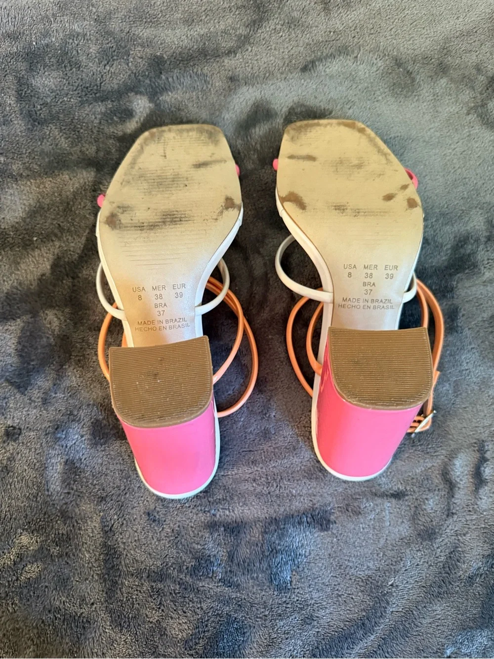 Madre Floe Multi-Color Strappy Block Heel Sandals - Orange/White/Pink